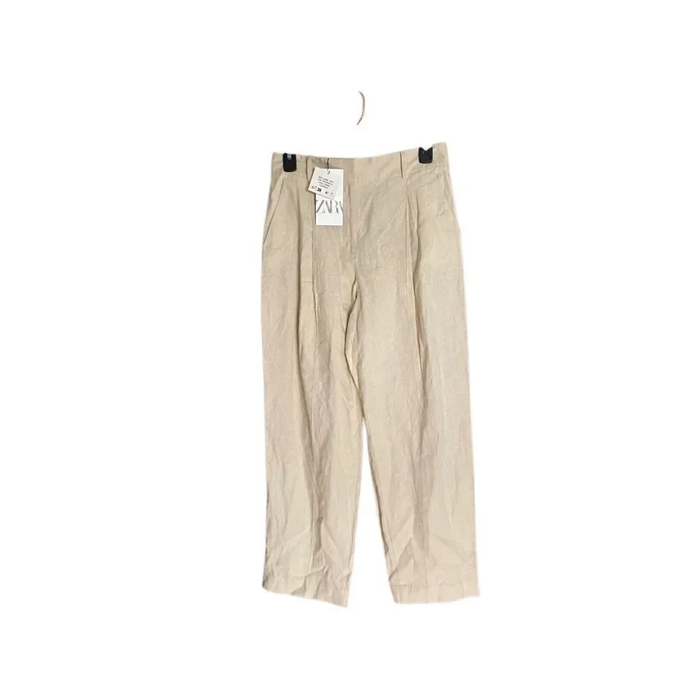 Zara NWT women’s front pleated linen blend pants size XS